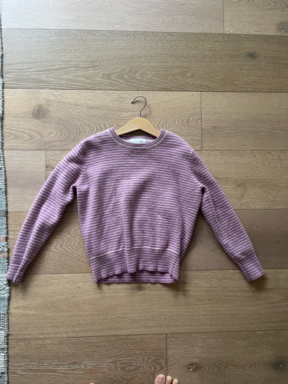Kids Cashmere Lavender Striped Crewneck Sweater